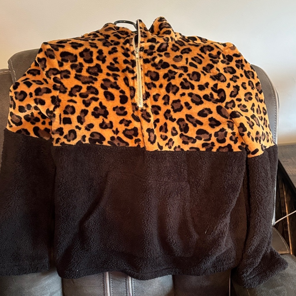 Chic Leopard and Black Fleece Hoodie